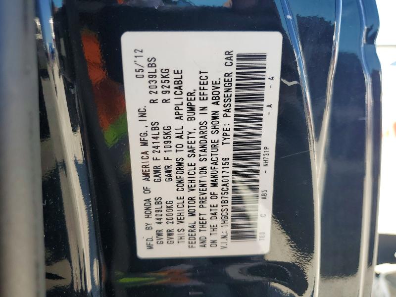 Aukcja sprzedaży 2012 Honda Accord, vin: 1HGCS1B75CA017156, numer aukcji: 54212586