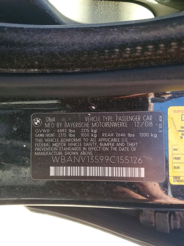 Продажа на аукционе авто 2009 Bmw 528, vin: WBANV13599C155126, номер лота: 50644796