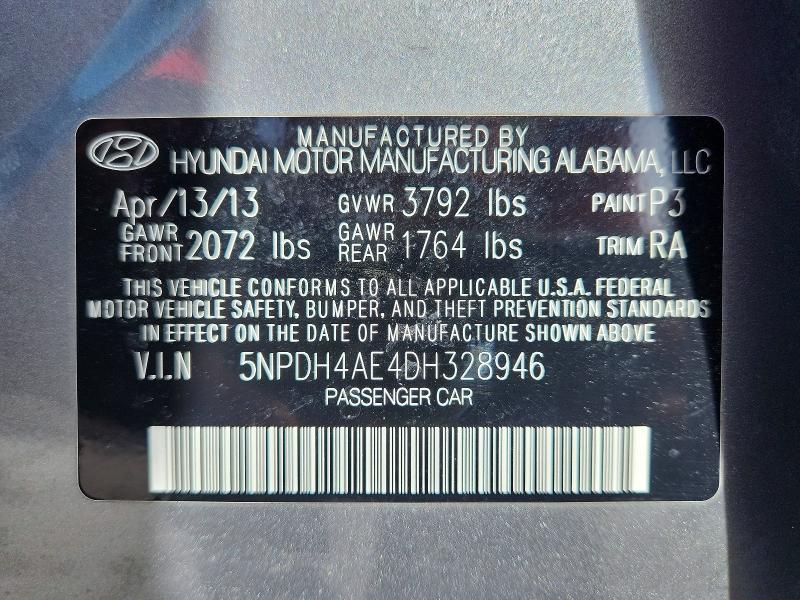 Продажа на аукционе авто 2013 Hyundai Elantra, vin: 5NPDH4AE4DH328946, номер лота: 54535756