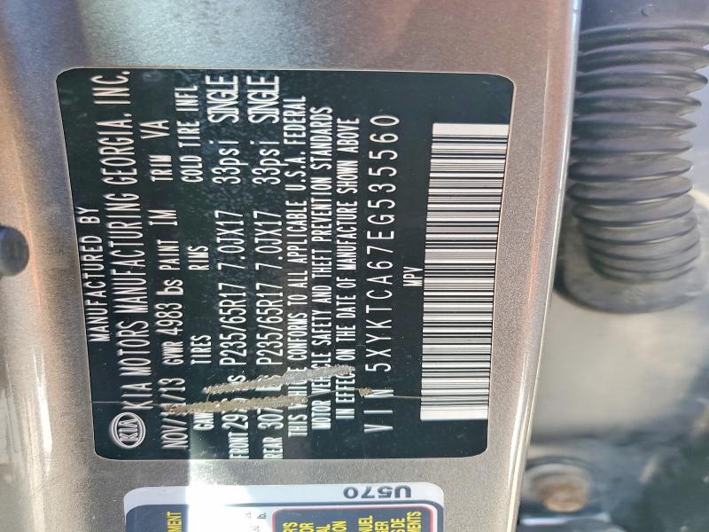 55179706 :رقم المزاد ، 5XYKTCA67EG535560 vin ، 2014 Kia Sorento مزاد بيع
