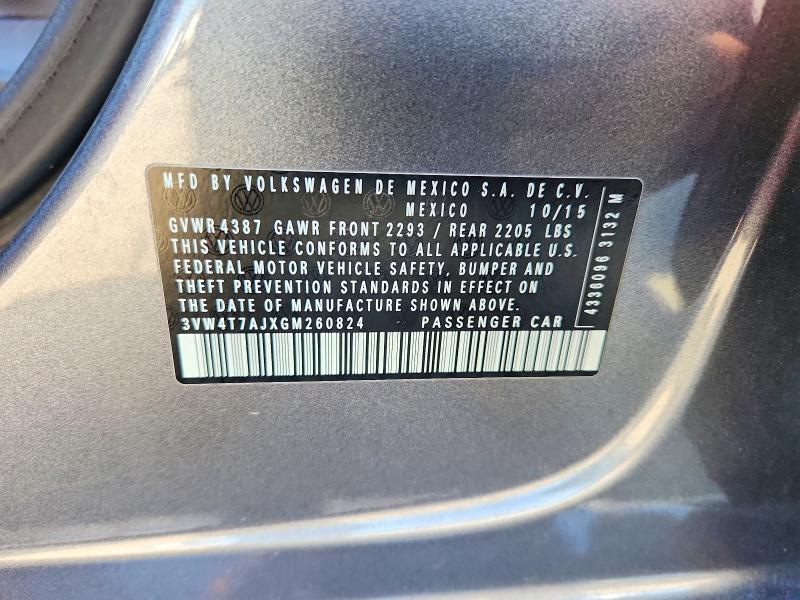 Aukcja sprzedaży 2016 Volkswagen Jetta, vin: 3VW4T7AJXGM260824, numer aukcji: 52839566