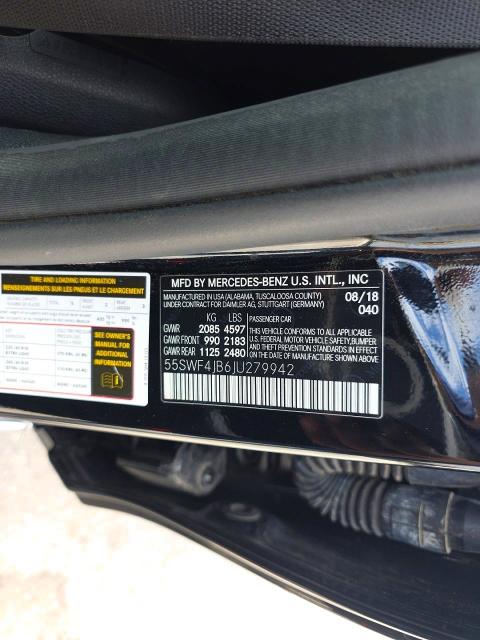 53729296 :رقم المزاد ، 55SWF4JB6JU279942 vin ، 2018 Mercedes-benz C مزاد بيع