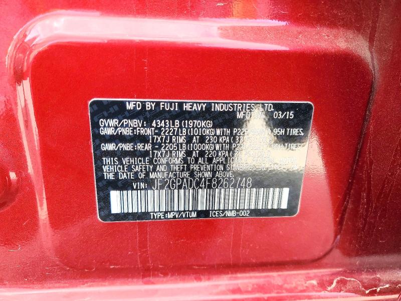 54280266 :رقم المزاد ، JF2GPADC4F8262748 vin ، 2015 Subaru Xv Crosstrek مزاد بيع