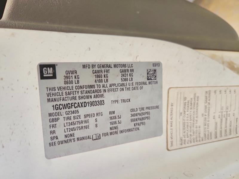 2013 Chevrolet Express G2500 მანქანა იყიდება აუქციონზე, vin: 1GCWGFCAXD1903303, აუქციონის ნომერი: 54333956