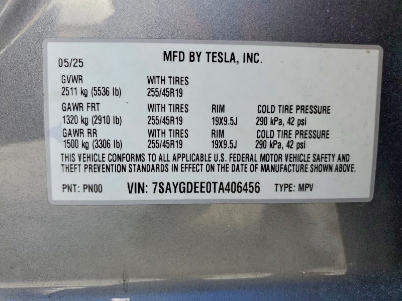 Aukcja sprzedaży 2026 Tesla Model Y, vin: 7SAYGDEE0TA406456, numer aukcji: 54598216