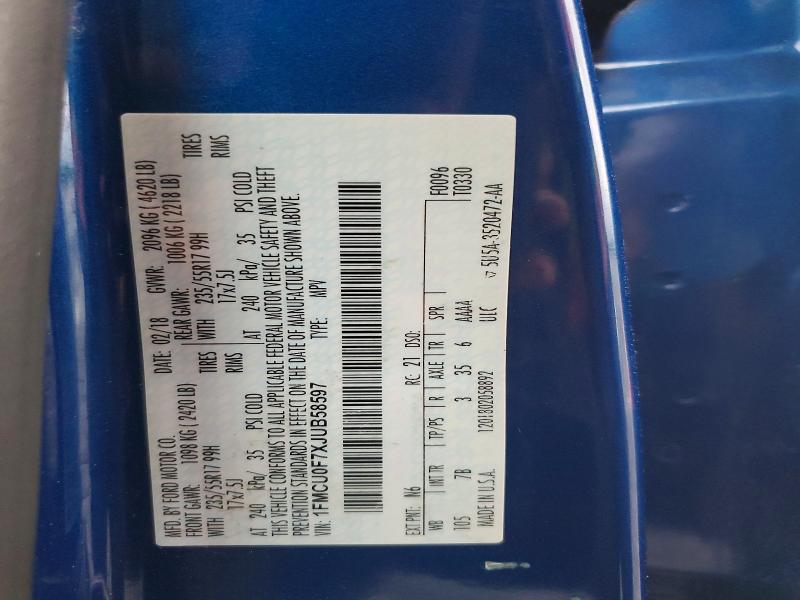 Продаж на аукціоні авто 2018 Ford Escape, vin: 1FMCU0F7XJUB58597, номер лоту: 52717686