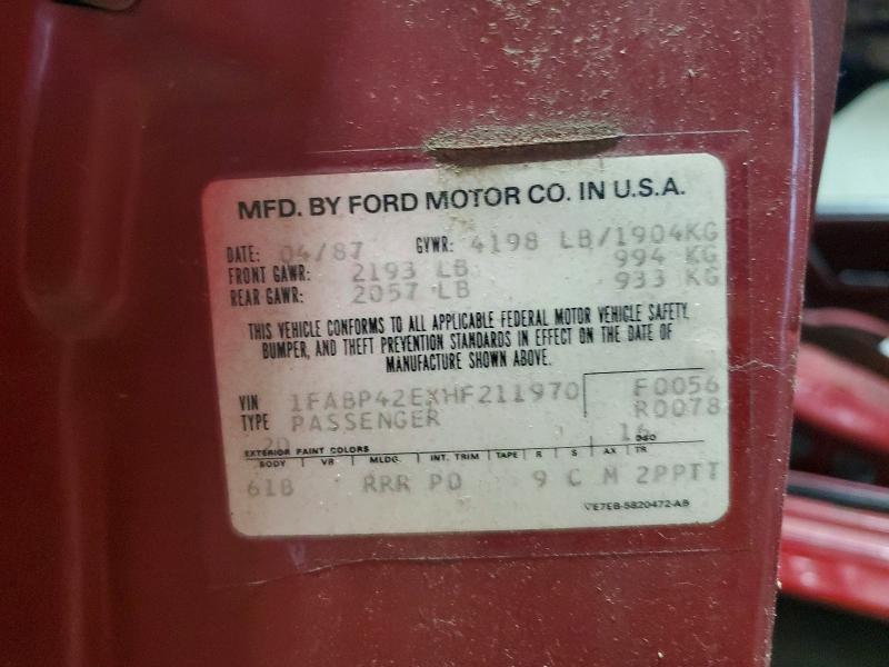 Aukcja sprzedaży 1987 Ford Mustang, vin: 1FABP42EXHF211970, numer aukcji: 54339946