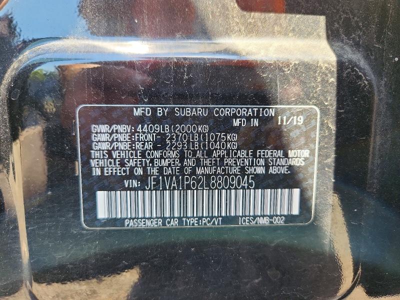 Продаж на аукціоні авто 2020 Subaru Wrx, vin: JF1VA1P62L8809045, номер лоту: 54347376