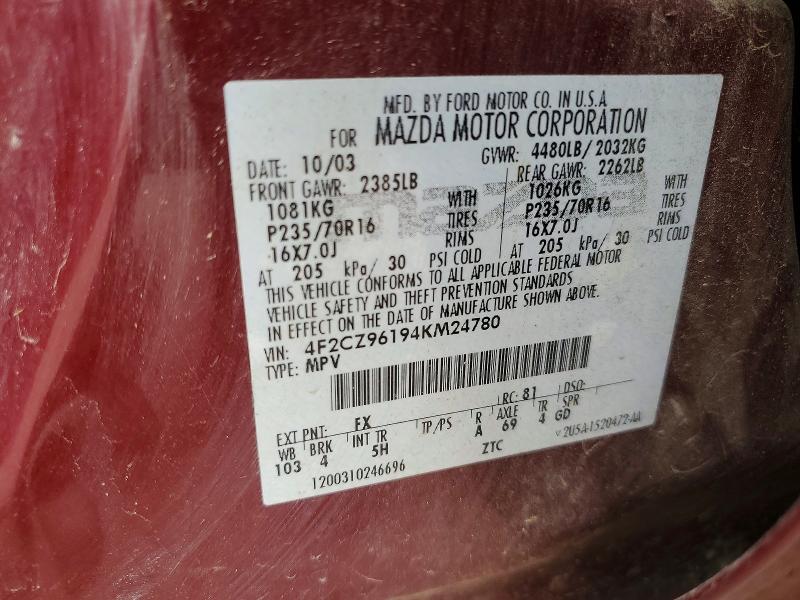 Продажа на аукционе авто 2004 Mazda Tribute, vin: 4F2CZ96194KM24780, номер лота: 54862696