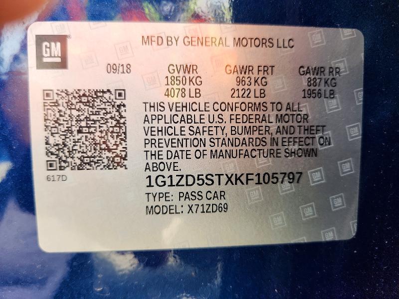 54763706 :رقم المزاد ، 1G1ZD5STXKF105797 vin ، 2019 Chevrolet Malibu مزاد بيع