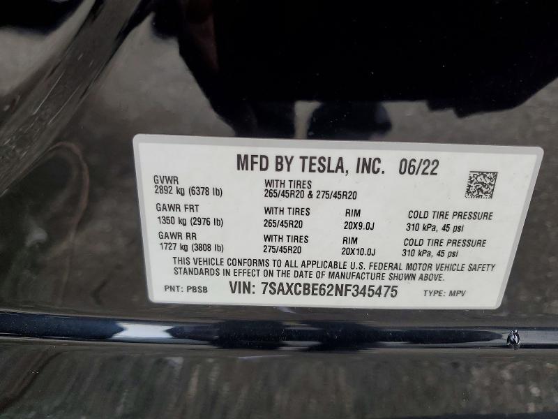 Продаж на аукціоні авто 2022 Tesla Model X, vin: 7SAXCBE62NF345475, номер лоту: 54048846