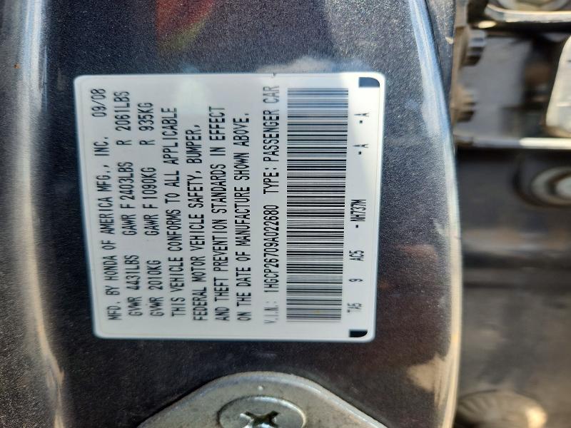 53599826 :رقم المزاد ، 1HGCP26709A022680 vin ، 2009 Honda Accord مزاد بيع