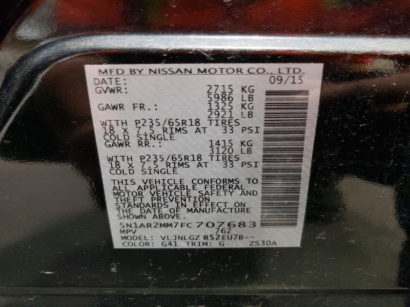 53745536 :رقم المزاد ، 5N1AR2MM7FC707683 vin ، 2015 Nissan Pathfinder مزاد بيع