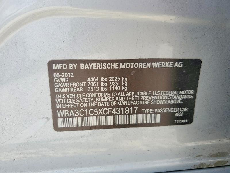 52230326 :رقم المزاد ، WBA3C1C5XCF431817 vin ، 2012 Bmw 328 مزاد بيع