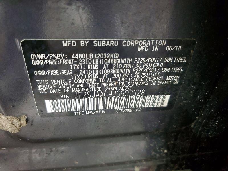 52713906 :رقم المزاد ، JF2SJAAC9JG602328 vin ، 2018 Subaru Forester مزاد بيع