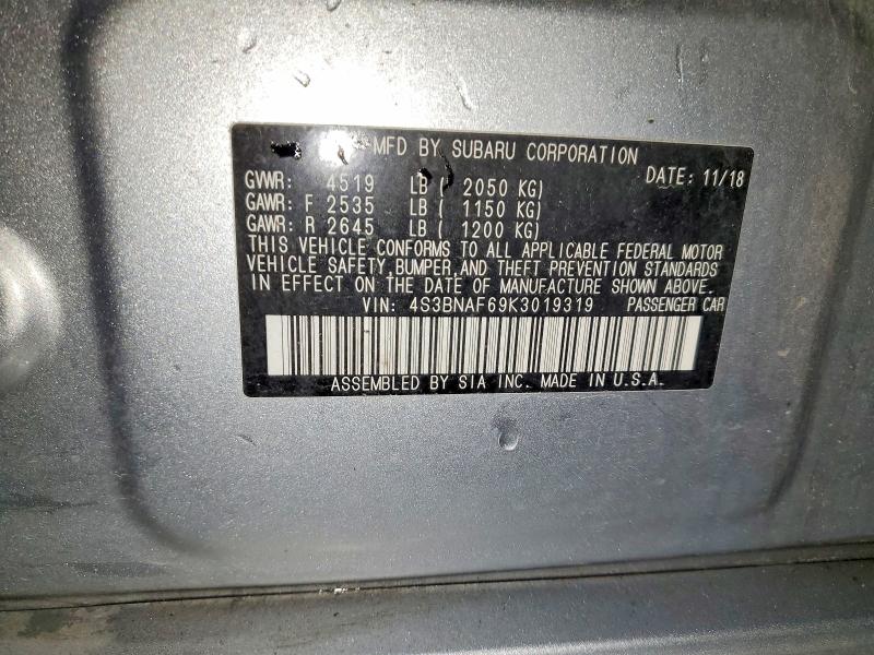 54097126 :رقم المزاد ، 4S3BNAF69K3019319 vin ، 2019 Subaru Legacy مزاد بيع