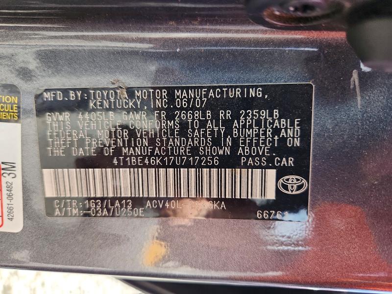 Aukcja sprzedaży 2007 Toyota Camry, vin: 4T1BE46K17U717256, numer aukcji: 51984666
