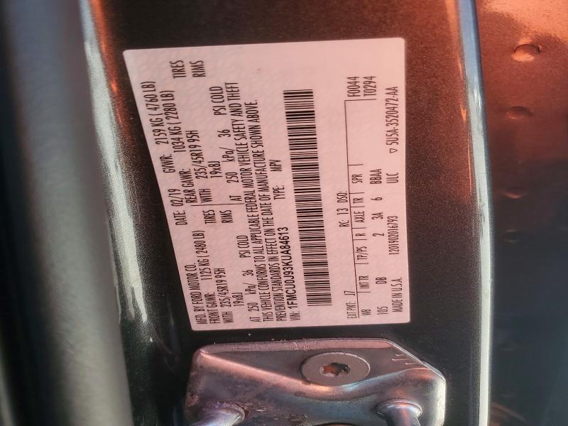 Продажа на аукционе авто 2019 Ford Escape, vin: 1FMCU0J93KUA84613, номер лота: 53905266