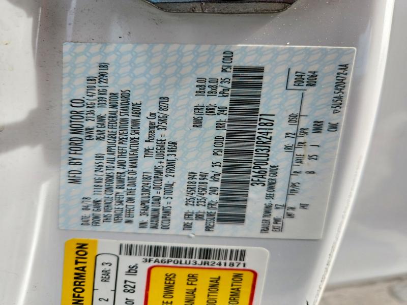 Aukcja sprzedaży 2018 Ford Fusion, vin: 3FA6P0LU3JR241871, numer aukcji: 53273866