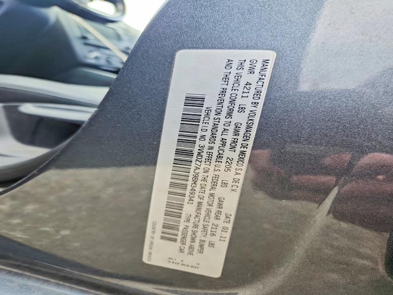 Auction sale of the 2011 Volkswagen Jetta, vin: 3VWDZ7AJ9BM349341, lot number: 51858546
