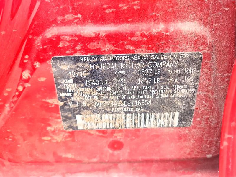 54602286 :رقم المزاد ، 3KPC24A63LE116354 vin ، 2020 Hyundai Accent مزاد بيع