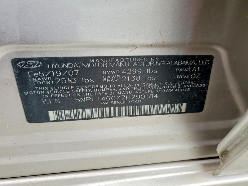 2007 Hyundai Sonata მანქანა იყიდება აუქციონზე, vin: 5NPET46CX7H290184, აუქციონის ნომერი: 54867616