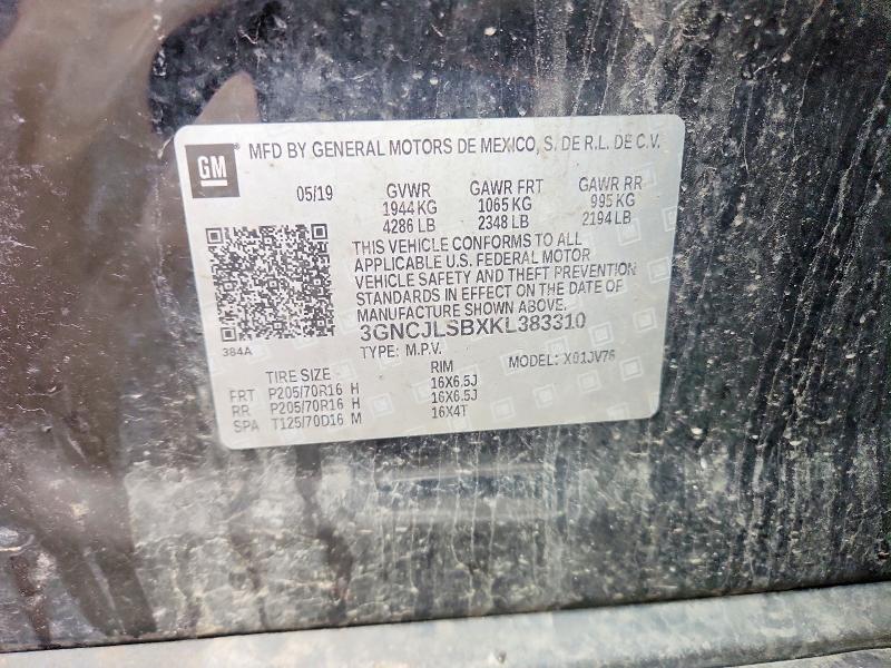 52323286 :رقم المزاد ، 3GNCJLSBXKL383310 vin ، 2019 Chevrolet Trax مزاد بيع