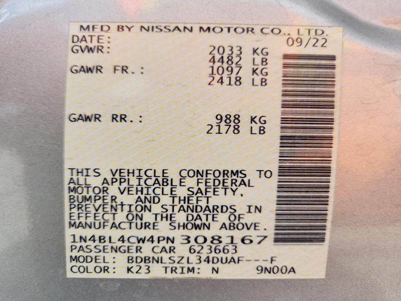 Продажа на аукционе авто 2023 Nissan Altima, vin: 1N4BL4CW4PN308167, номер лота: 53360786