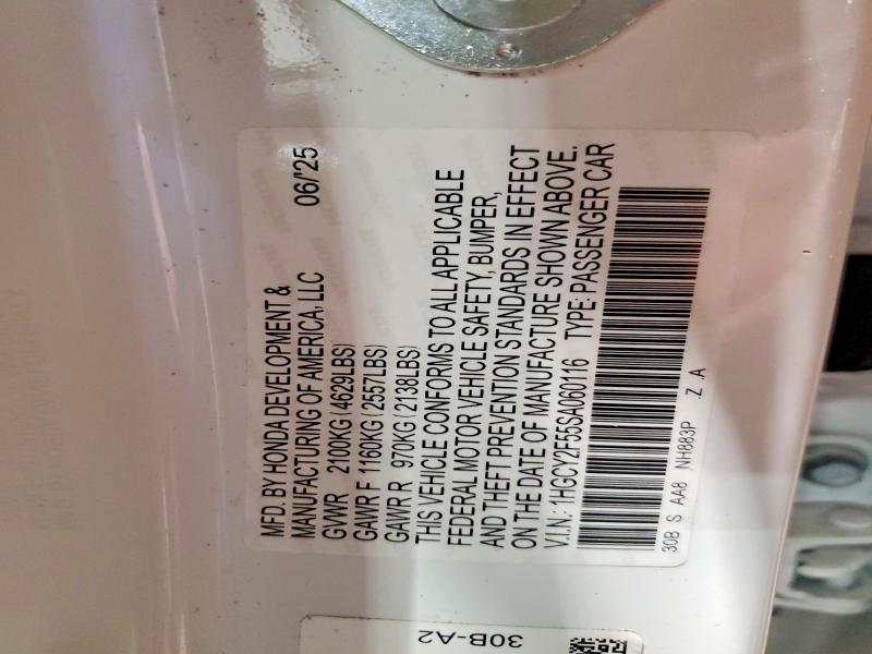 53288896 :رقم المزاد ، 1HGCY2F55SA060116 vin ، 2025 Honda Accord مزاد بيع