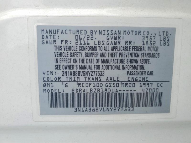 Aukcja sprzedaży 2022 Nissan Sentra, vin: 3N1AB8BV6NY277533, numer aukcji: 53709716