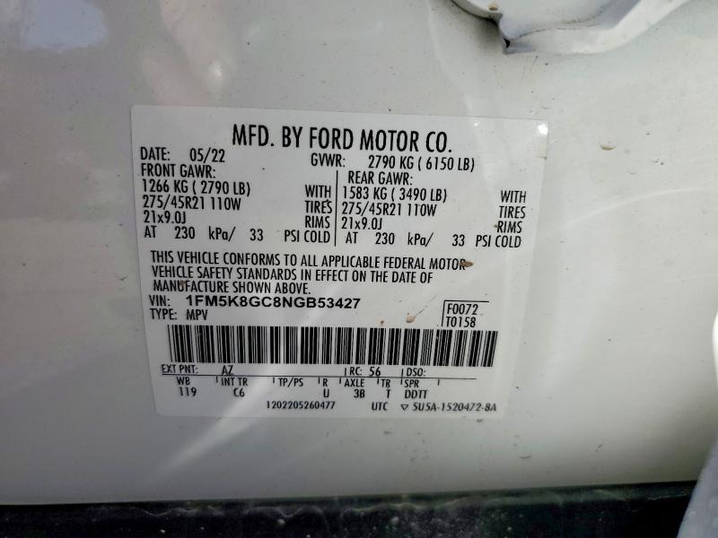 Aukcja sprzedaży 2022 Ford Explorer, vin: 1FM5K8GC8NGB53427, numer aukcji: 53207746