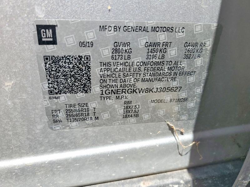 Aukcja sprzedaży 2019 Chevrolet Traverse, vin: 1GNERGKW8KJ305627, numer aukcji: 53876286