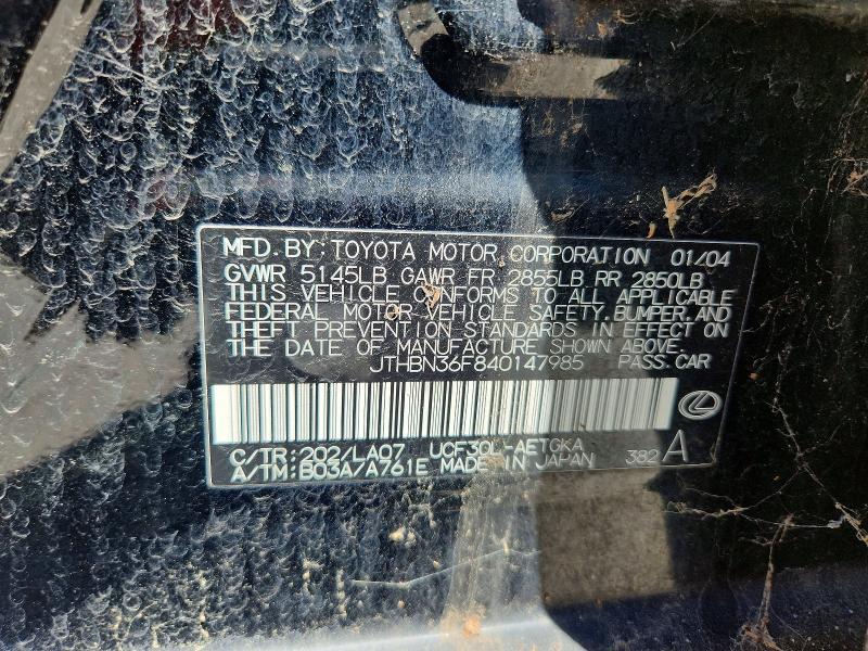 Aukcja sprzedaży 2004 Lexus Ls, vin: JTHBN36F840147985, numer aukcji: 51980796