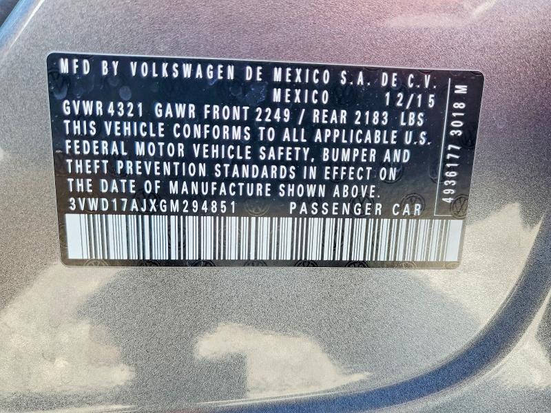 2016 Volkswagen Jetta მანქანა იყიდება აუქციონზე, vin: 3VWD17AJXGM294851, აუქციონის ნომერი: 53242026