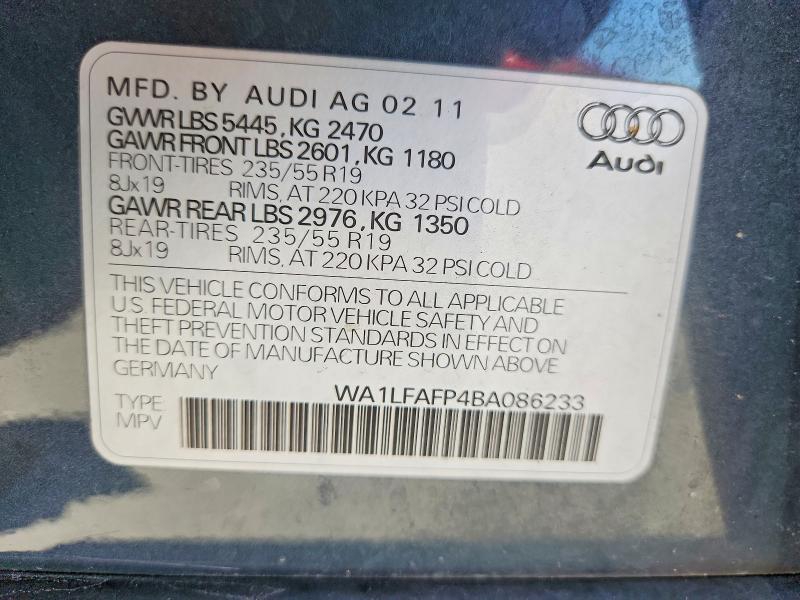 Aukcja sprzedaży 2011 Audi Q5, vin: WA1LFAFP4BA086233, numer aukcji: 53973236