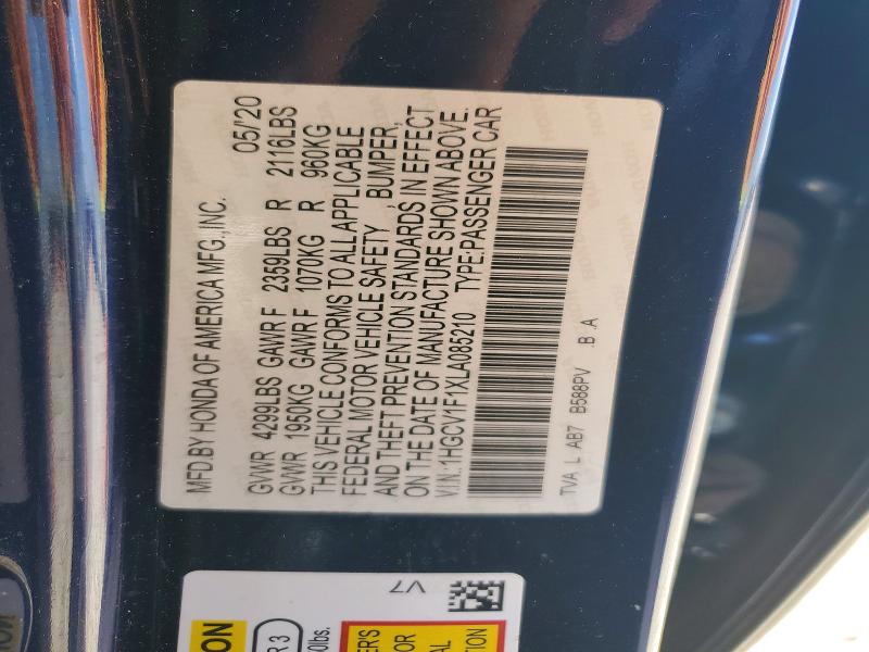 54821956 :رقم المزاد ، 1HGCV1F1XLA085210 vin ، 2020 Honda Accord مزاد بيع