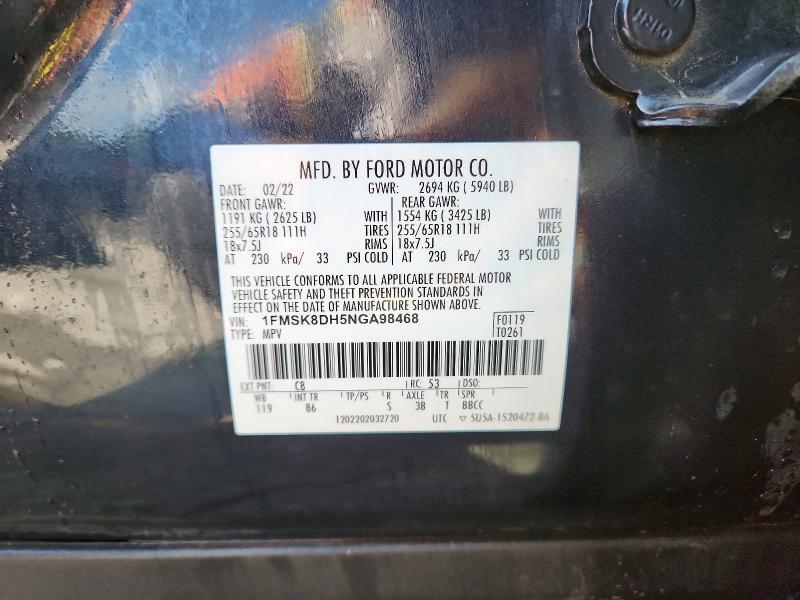 Продаж на аукціоні авто 2022 Ford Explorer, vin: 1FMSK8DH5NGA98468, номер лоту: 54085846