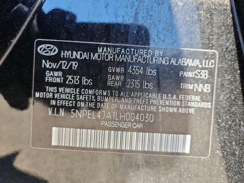 2020 Hyundai Sonata მანქანა იყიდება აუქციონზე, vin: 5NPEL4JA1LH004030, აუქციონის ნომერი: 52358226