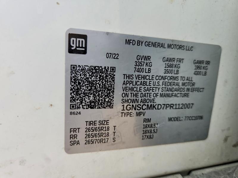 2023 Chevrolet Tahoe მანქანა იყიდება აუქციონზე, vin: 1GNSCMKD7PR112007, აუქციონის ნომერი: 55458046