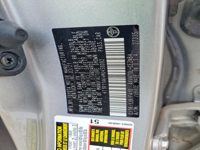 Aukcja sprzedaży 2021 Toyota Camry, vin: 4T1R11AK4MU450092, numer aukcji: 52957146