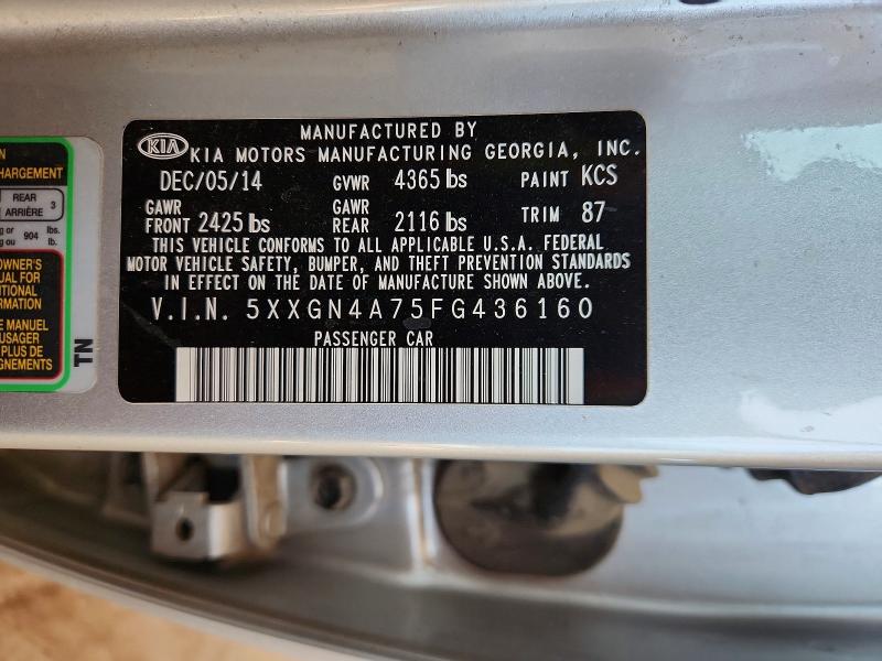 Aukcja sprzedaży 2015 Kia Optima, vin: 5XXGN4A75FG436160, numer aukcji: 55119266