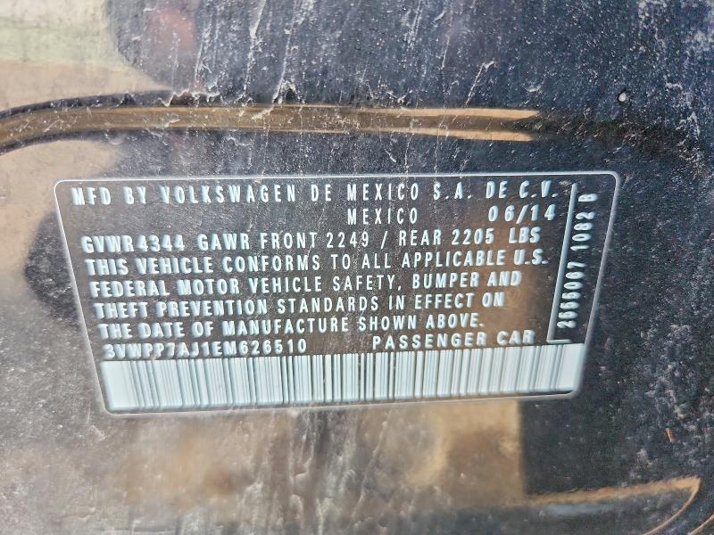 2014 Volkswagen Jetta მანქანა იყიდება აუქციონზე, vin: 3VWPP7AJ1EM626510, აუქციონის ნომერი: 51955996