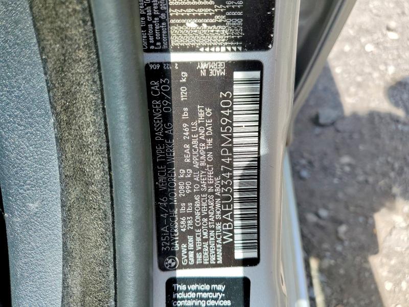 2004 Bmw 325 მანქანა იყიდება აუქციონზე, vin: WBAEU33474PM59403, აუქციონის ნომერი: 54232806