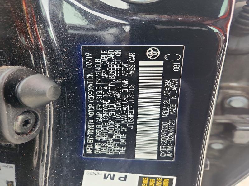 53818076 :رقم المزاد ، JTDS4RCE7LJ035108 vin ، 2020 Toyota Corolla مزاد بيع