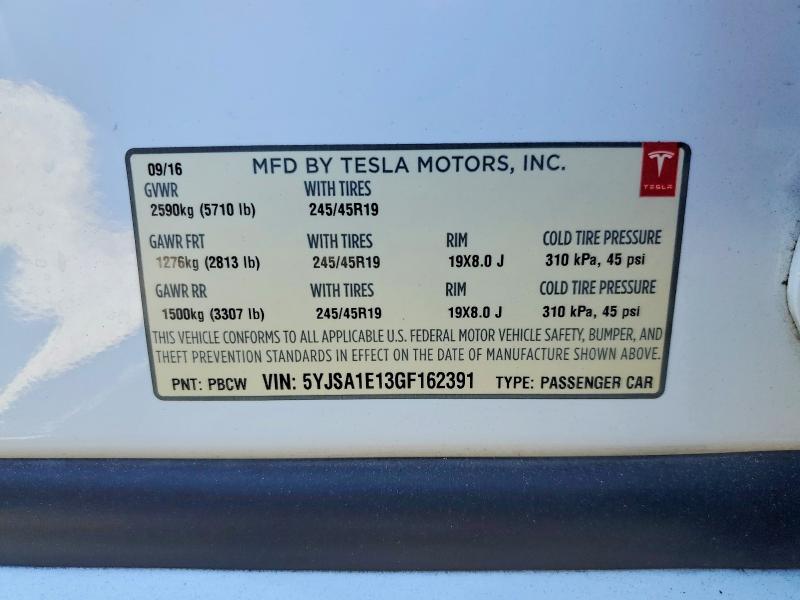 Продаж на аукціоні авто 2016 Tesla Model S, vin: 5YJSA1E13GF162391, номер лоту: 53749826