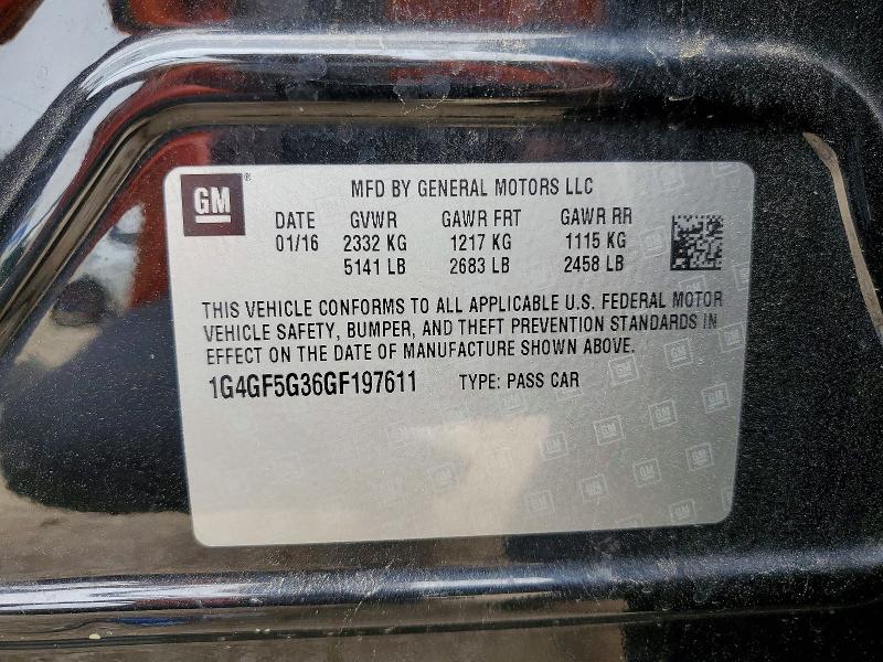 52616936 :رقم المزاد ، 1G4GF5G36GF197611 vin ، 2016 Buick Lacrosse مزاد بيع