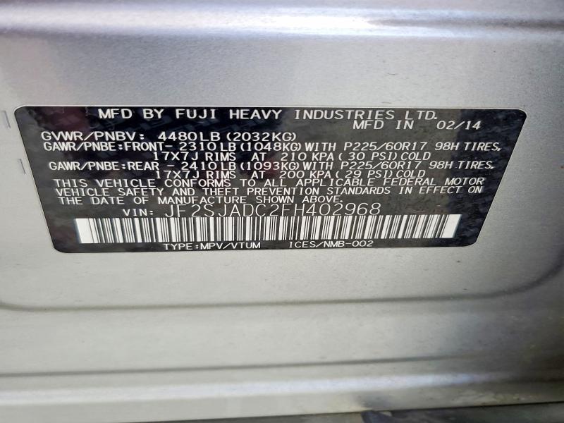 Продаж на аукціоні авто 2015 Subaru Forester, vin: JF2SJADC2FH402968, номер лоту: 54125926