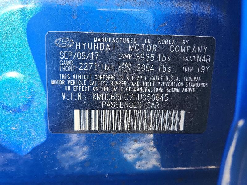 53990816 :رقم المزاد ، KMHC65LC7HU056645 vin ، 2017 Hyundai Ioniq مزاد بيع