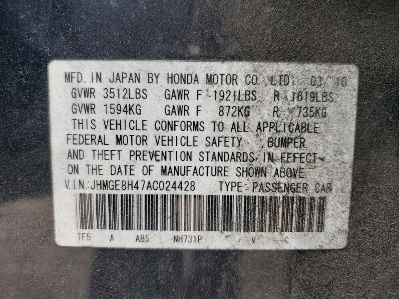 Продажа на аукционе авто 2010 Honda Fit, vin: JHMGE8H47AC024428, номер лота: 54729306