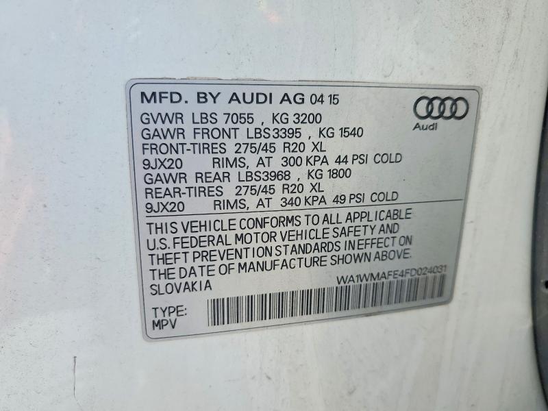 Продаж на аукціоні авто 2015 Audi Q7, vin: WA1WMAFE4FD024031, номер лоту: 52472746